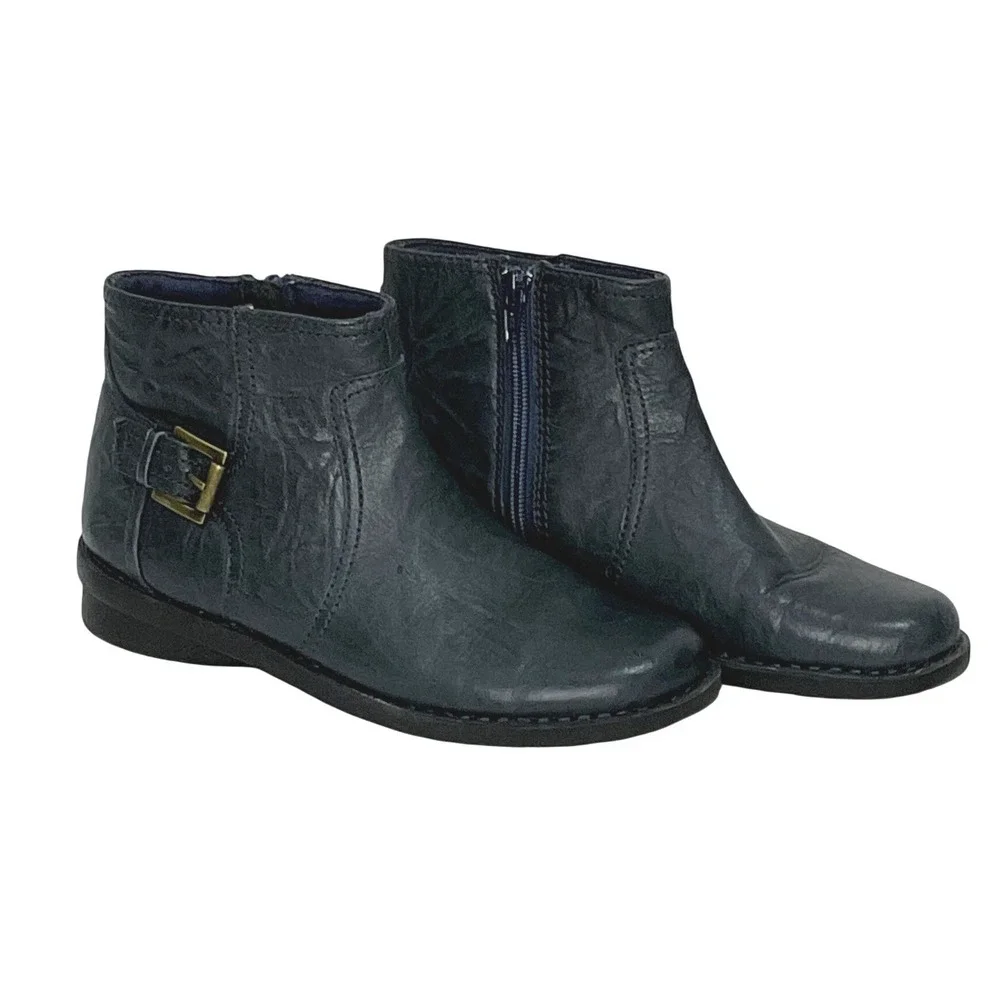 CLARKS Nikki Star Q Womens Ankle Boots Booties Navy Blue Leather Crinkle 68740 6